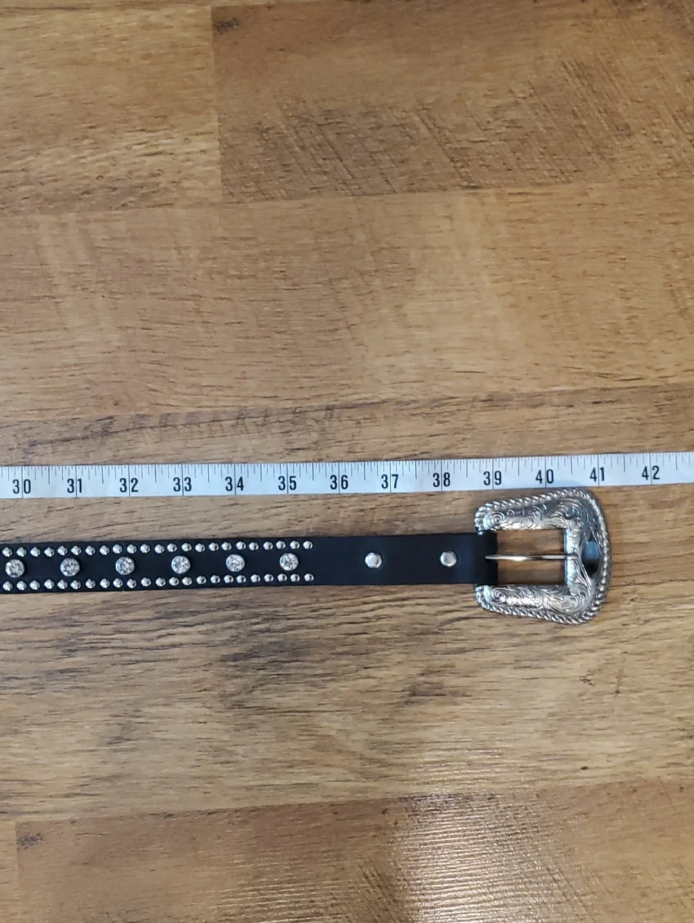 Nacona Women's Western Studded Black M Leather Belt- Silver Buckle & Rhinestones